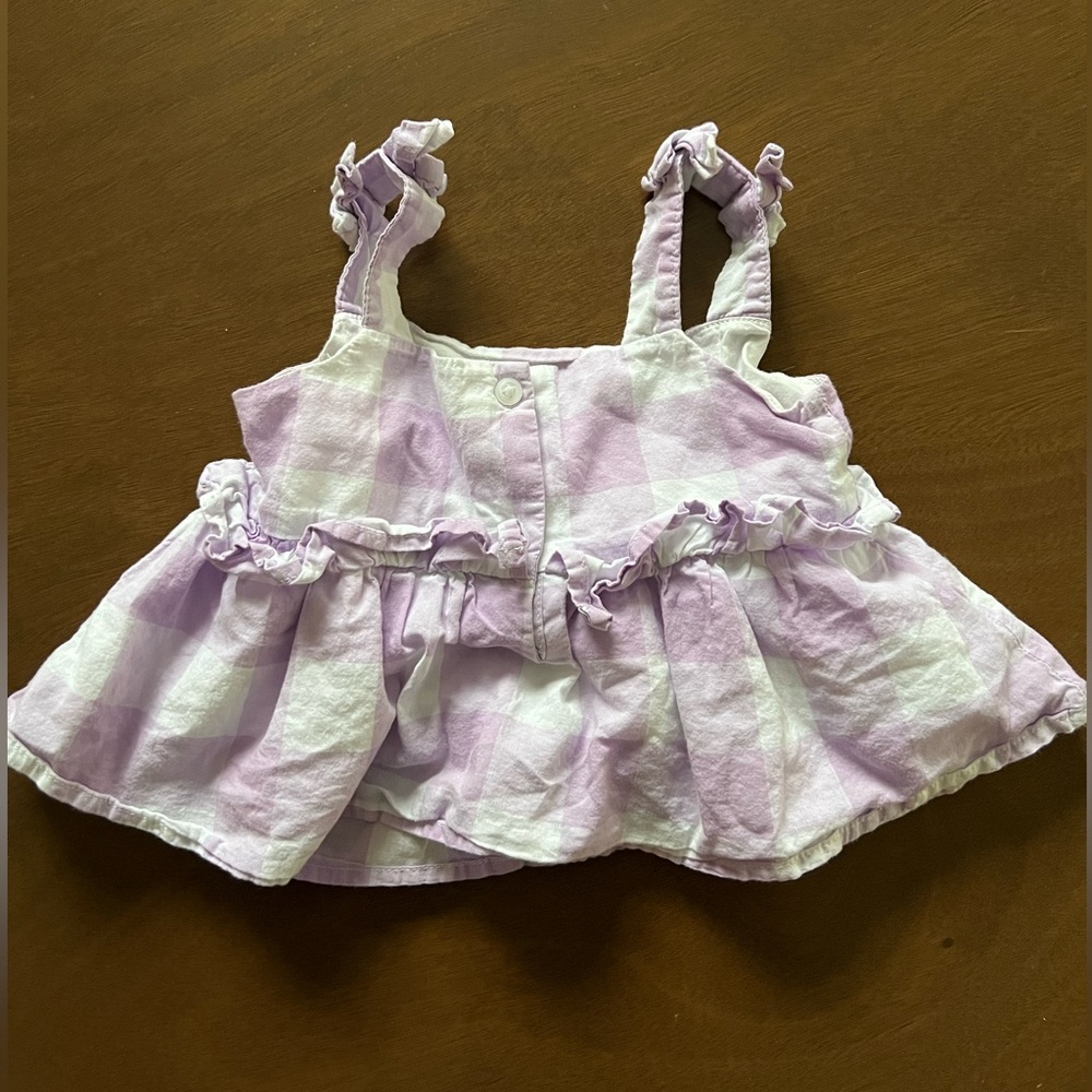 Janie and Jack White and Purple Gingham Top with Bows on Straps | 18-24 months - Picture 2 of 3